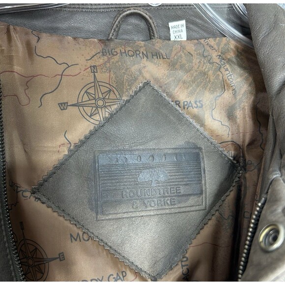 Roundtree & Yorke Men's Brown Leather Flight Bomber Aviator Jacket Coat Sz 2XL - Picture 12 of 13